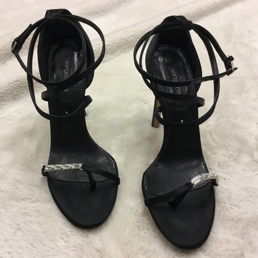 Sergio Rossi Black Rhinestone Strappy Heels - EU36.5